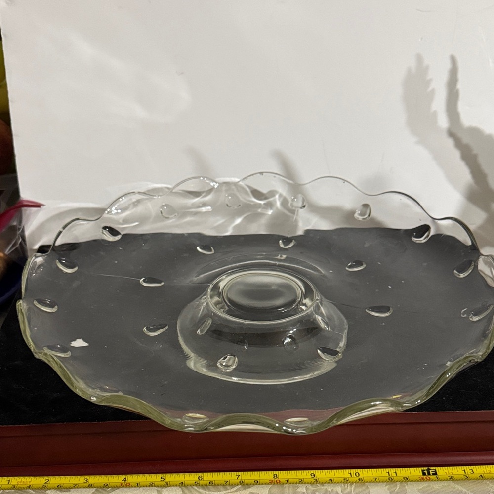 Vintage Indiana Glass Low Footed Cake Plate Tray Platter Teardrop Clear 13" D